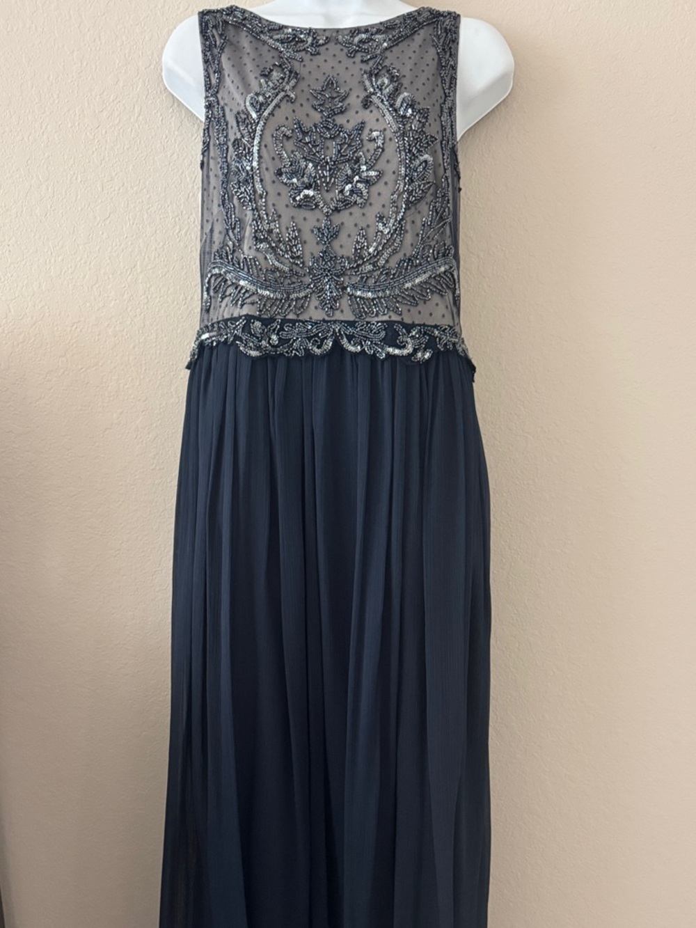 Adrianna Papell Navy Beaded Chiffon dress